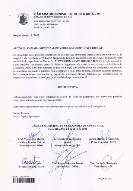 Olhar 67 - Vereadores cobram detalhes da Folha de Pagamentos da Prefeitura de Costa Rica