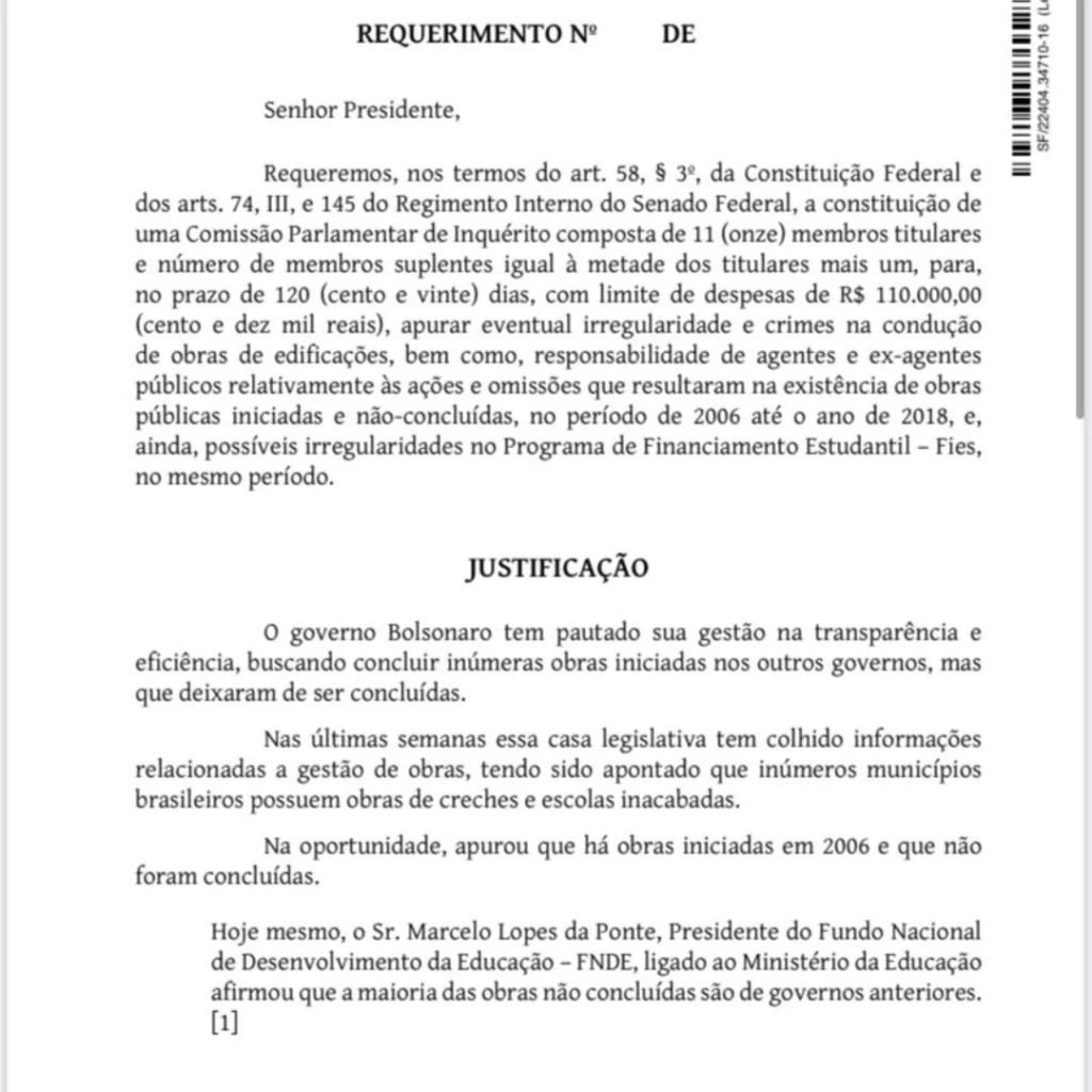 Olhar 67 - Com 28 assinaturas, requerimento para CPI do MEC é protocolado no Senado