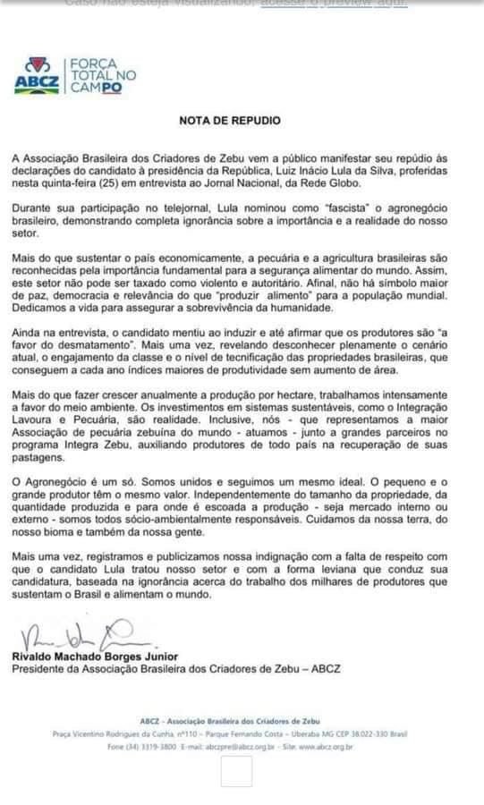 Olhar 67 - Entidades ligadas ao agronegócio reagem a declaração de Lula de que “agronegócio é fascista”