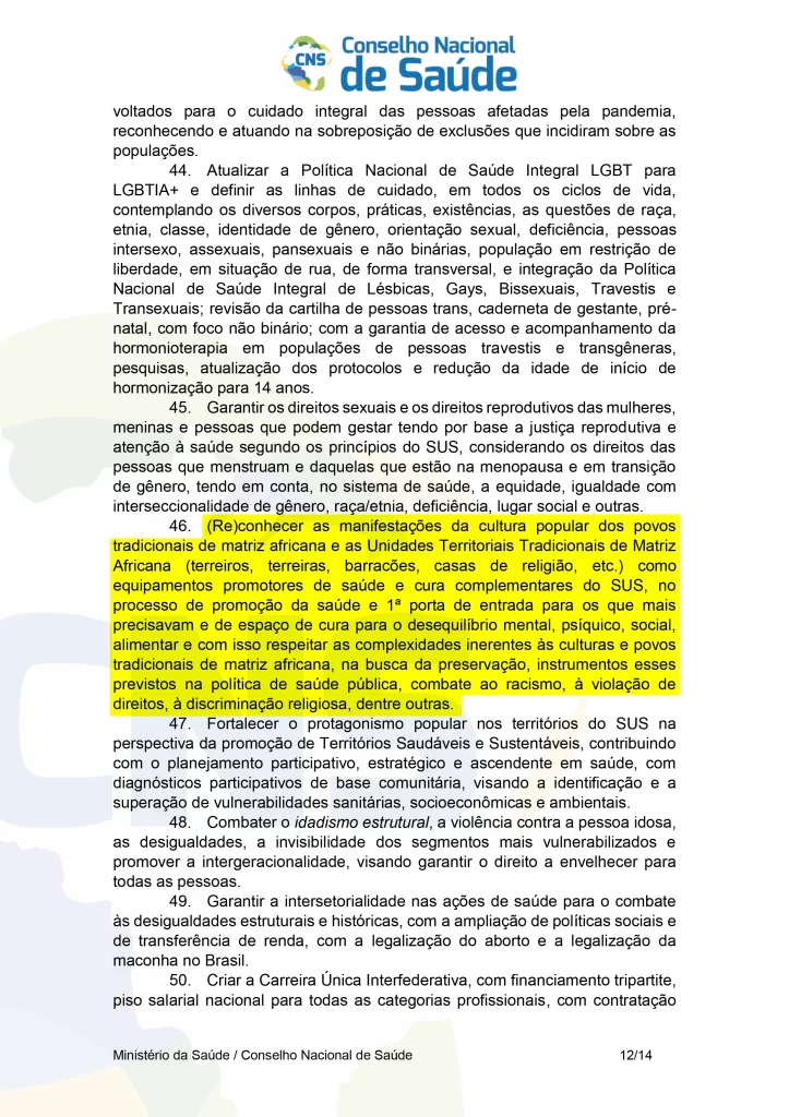 Olhar 67 - Conselho Nacional de Saúde desrespeita a Constituição Brasileira ao propor parceria entre SUS e terreiros de matriz africana