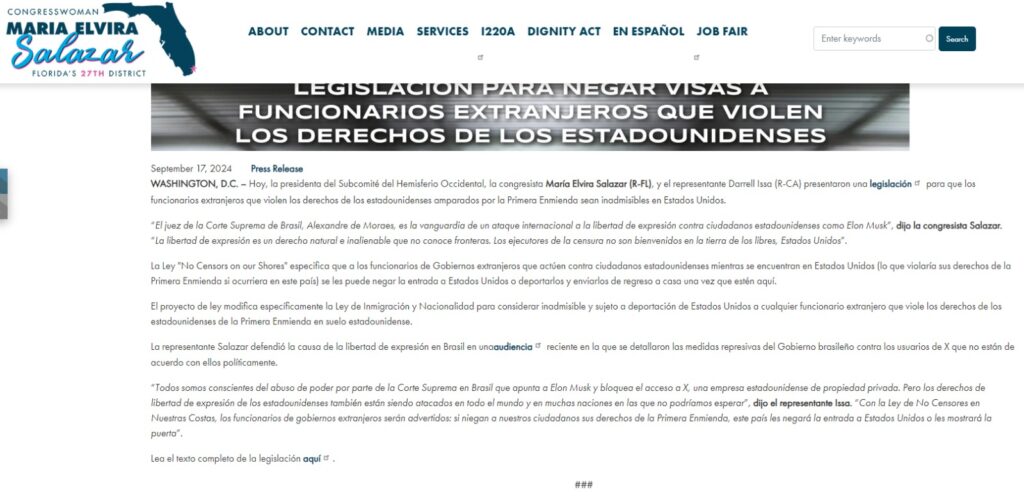 Olhar 67 - Deputada americana propõe lei que pode barrar autoridades estrangeiras por censura